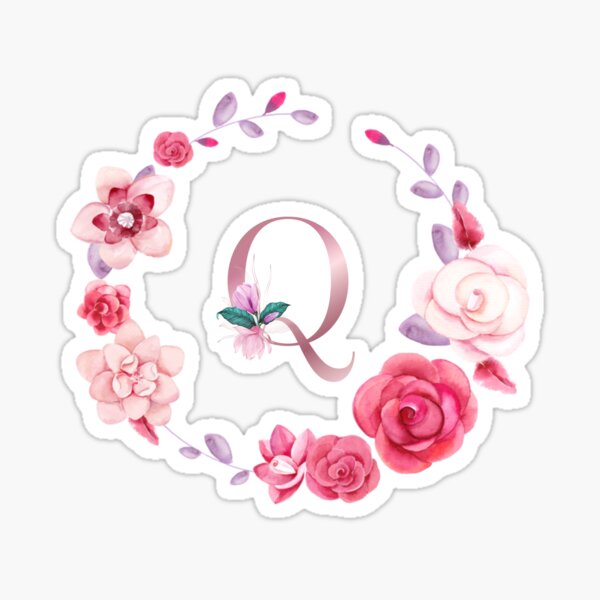 Item preview,  Floral and pink Initial Monogram q ,rose gold lettre q with pink rose flower watercoler decoration designed and sold by bricoartv.