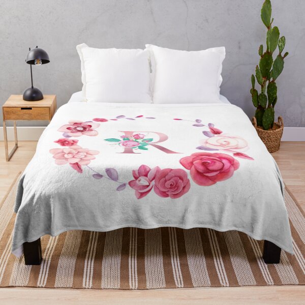 Item preview, Floral and pink Initial Monogram r ,rose gold lettre r with pink rose flower watercoler decoration designed and sold by bricoartv.