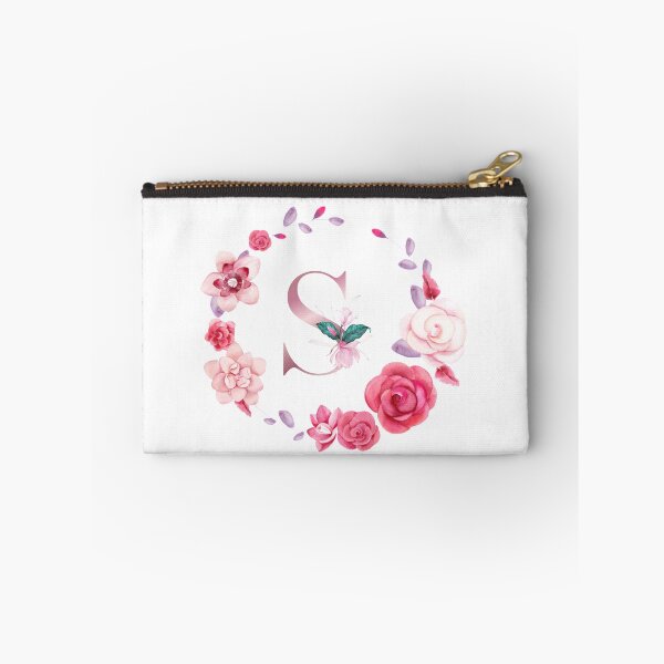 Item preview,  Floral and pink Initial Monogram s ,rose gold lettre s with pink rose flower watercoler decoration designed and sold by bricoartv.