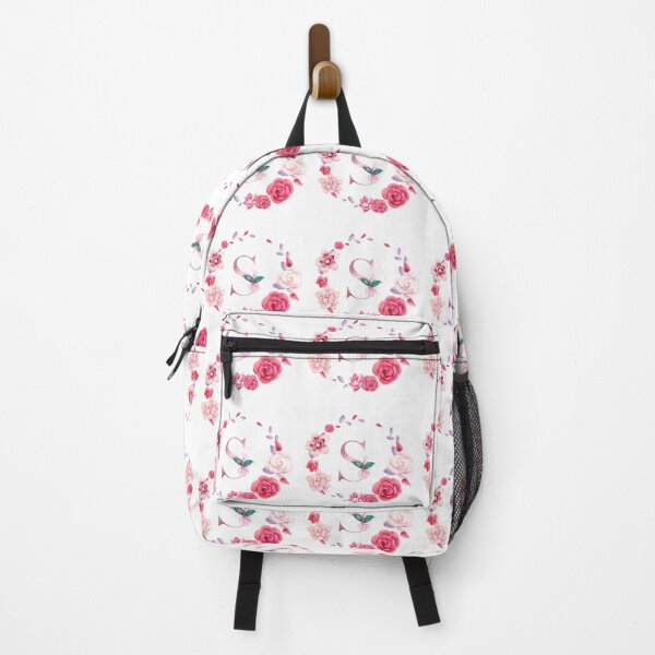 Item preview,  Floral and pink Initial Monogram s ,rose gold lettre s with pink rose flower watercoler decoration designed and sold by bricoartv.