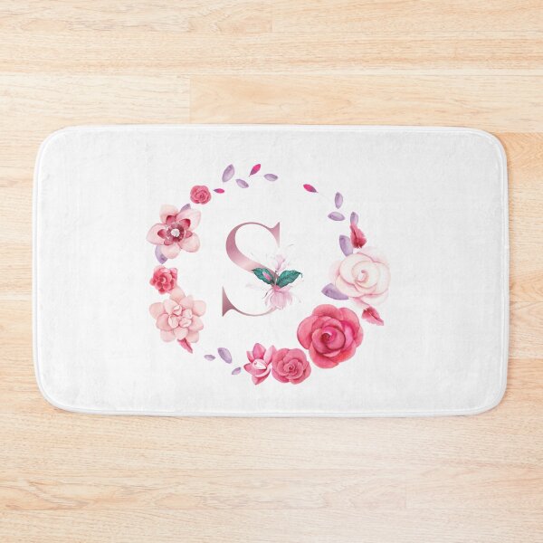 Item preview,  Floral and pink Initial Monogram s ,rose gold lettre s with pink rose flower watercoler decoration designed and sold by bricoartv.