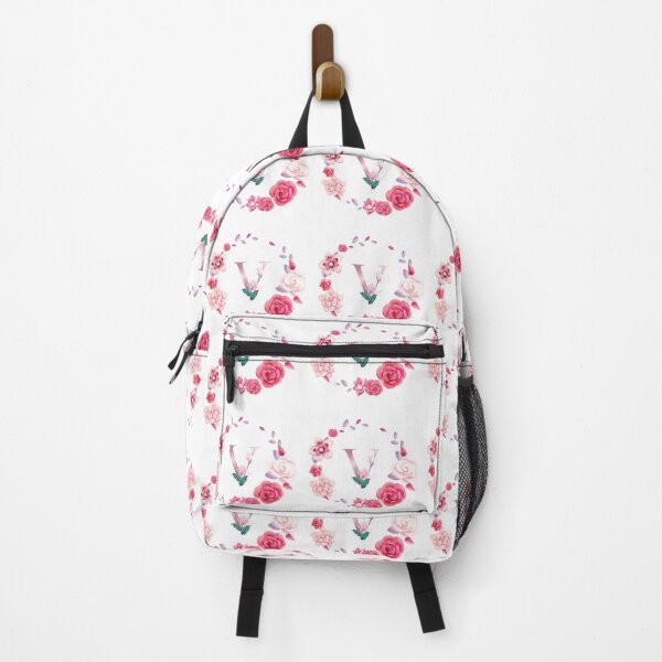 Item preview, Floral and pink Initial Monogram v ,rose gold lettre v with pink rose flower watercoler decoration designed and sold by bricoartv.