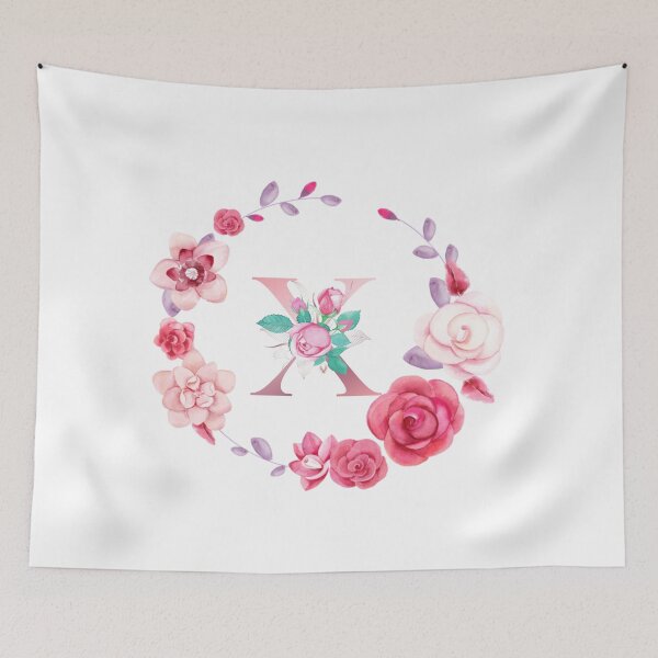 Item preview, Floral and pink Initial Monogram x ,rose gold lettre x with pink rose flower watercoler decoration designed and sold by bricoartv.