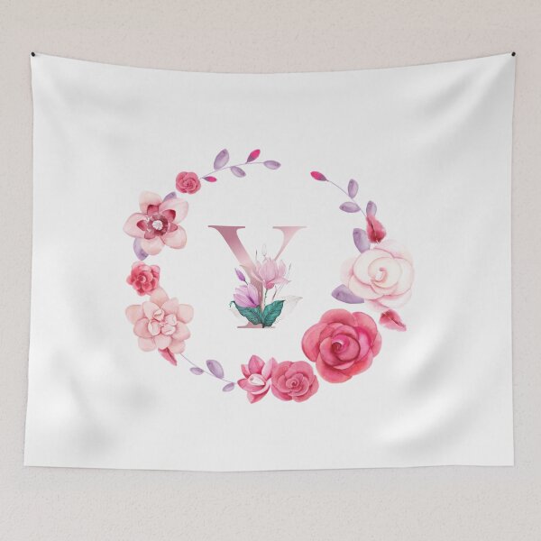 Item preview,  Floral and pink Initial Monogram y ,rose gold lettre y with pink rose flower watercoler decoration designed and sold by bricoartv.