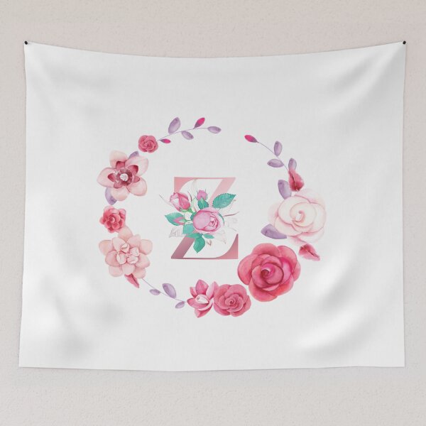 Item preview,  Floral and pink Initial Monogram z ,rose gold lettre z with pink rose flower watercoler decoration designed and sold by bricoartv.
