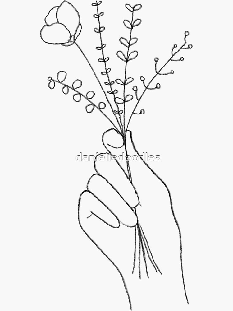 Hand Holding Flowers Illustration Sticker For Sale By Danielledoodles Redbubble