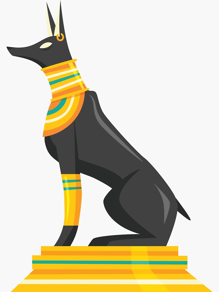 "Ancient Egyptian Black Dog Symbol with Gold Jewellery" Sticker by