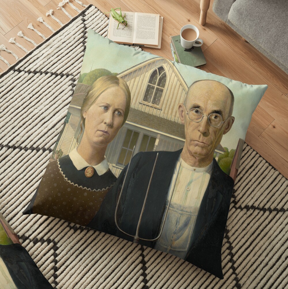 Painting Art Grant Wood Paintings Artist American Gothic Floor Pillow By Sasyjamart Redbubble