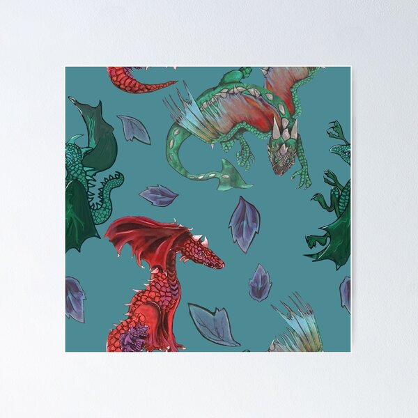 Item preview, Dragons 1-3 with leaves -tealish designed and sold by KassyKeppol.