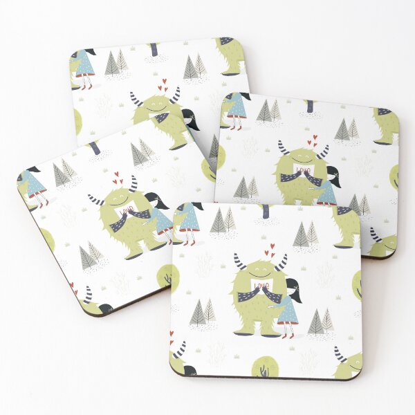 Item preview, Girl Hugging Friendly Monster Love Design for Kids or Adults. Repeating Pattern designed and sold by HermoTees.