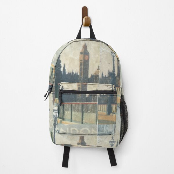 London skyline view of Westminster Abbey and Big Ben, antique Victorian painting from Victorian era Backpack