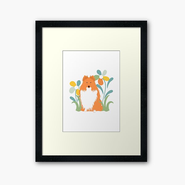 Shetland Sheepdog and Flower Framed Art Print