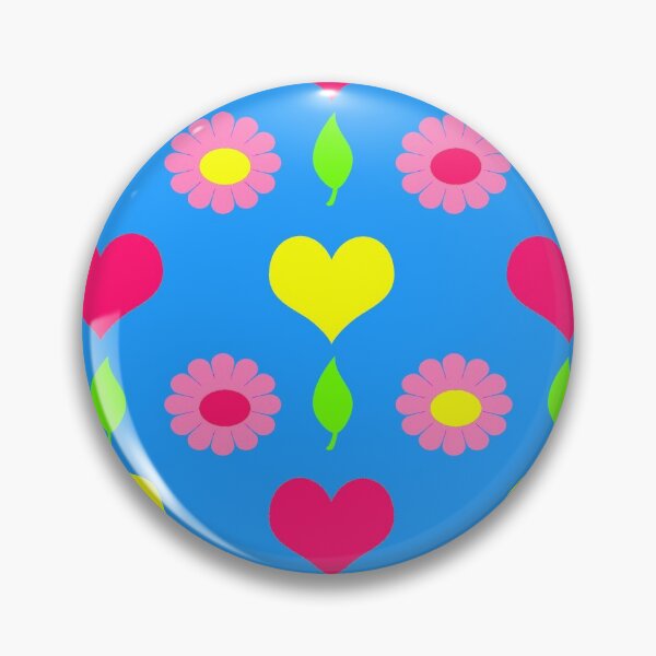 Item preview, Daisy and heart print, turquoise, pink and yellow designed and sold by OakendOriginals.