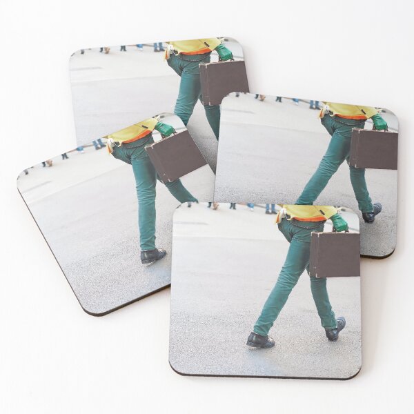 Item preview, eccentric man walking on city street asphalt holding brown briefcase strange posture designed and sold by Flavio Vieri.
