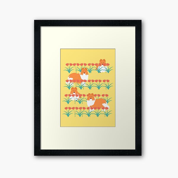 Shetland Sheepdog in a Field of Flowers Framed Art Print