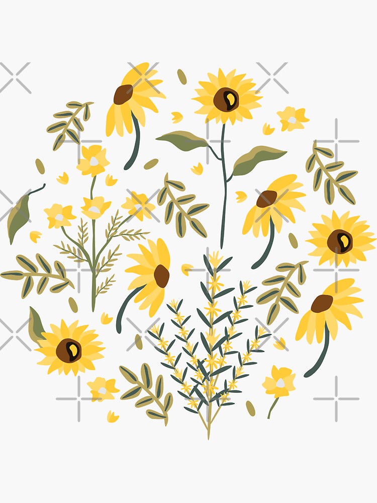 "Aesthetic sunflowers pattern" Sticker by jannta Redbubble