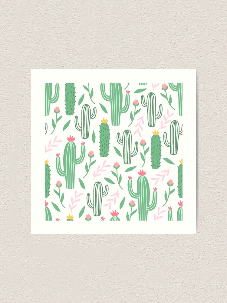 Thumbnail 1 of 3, Art Print, Cute Cactus Pattern designed and sold by HuntersDesigns.