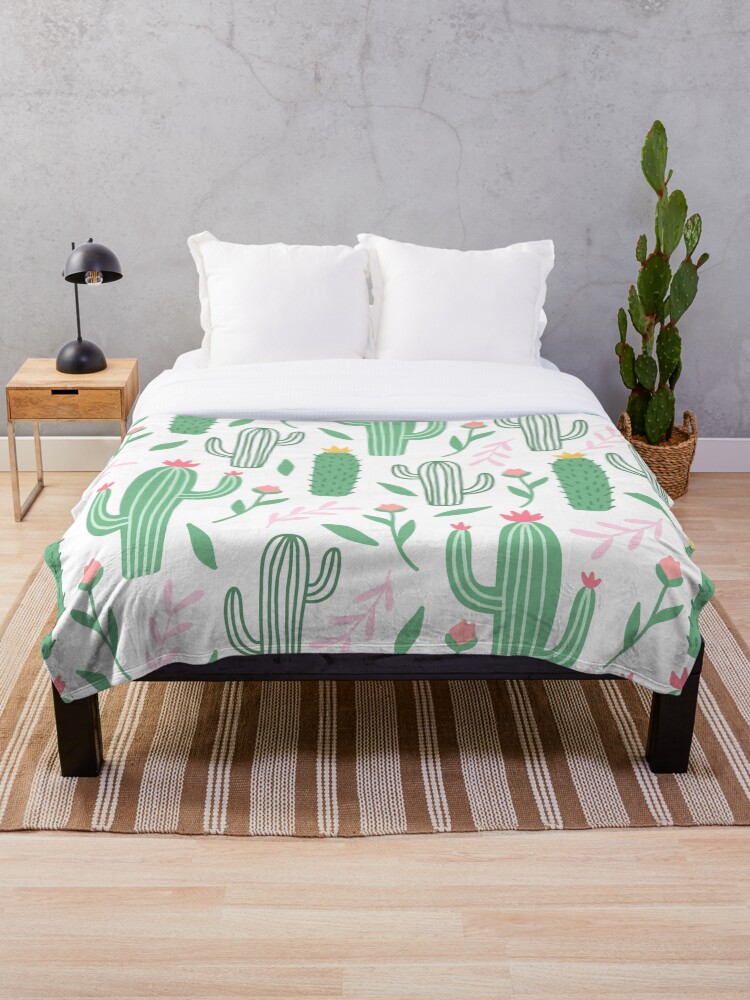 Thumbnail 1 of 6, Throw Blanket, Cute Cactus Pattern designed and sold by HuntersDesigns.