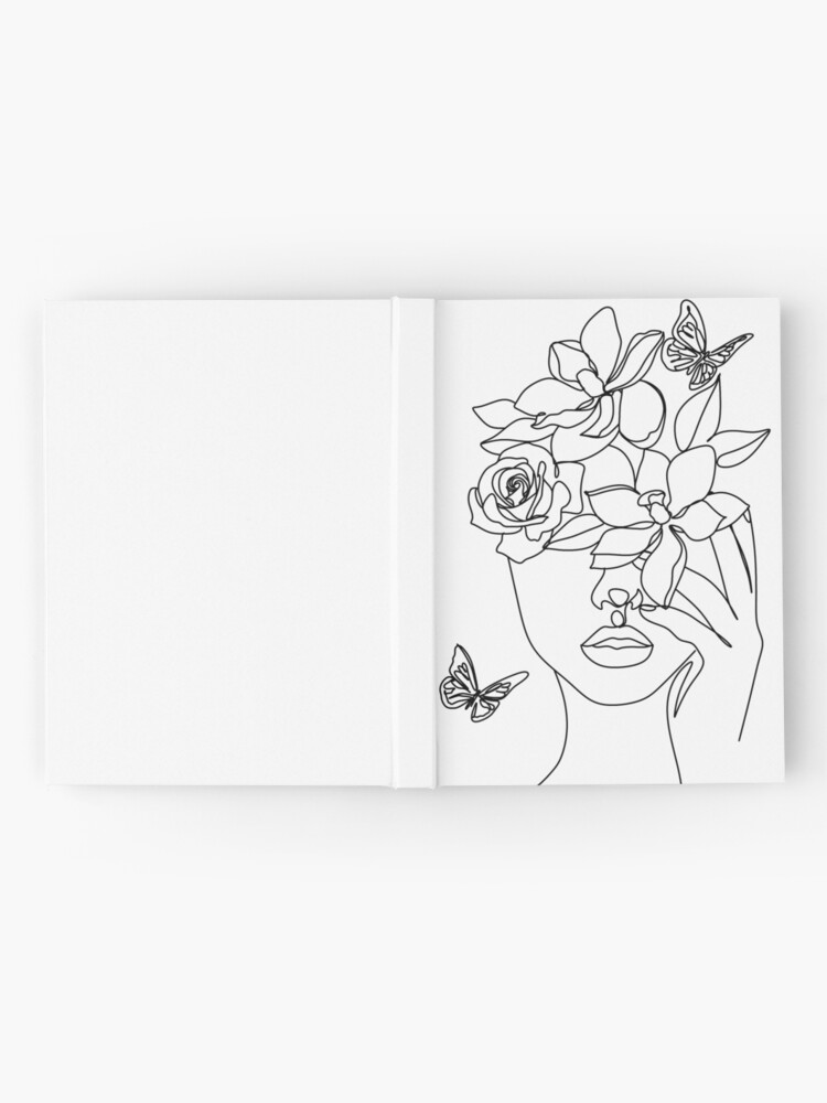 One line drawing. Set of abstract beautiful girl with flower and leaf in  long hair. Decorative female beauty icon with floral pattern. Natural  cosmetic concept. Vector illustration Stock Vector