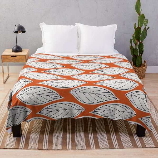 Item preview, Black and white line art leaf pattern on orange background designed and sold by BrankaPD.