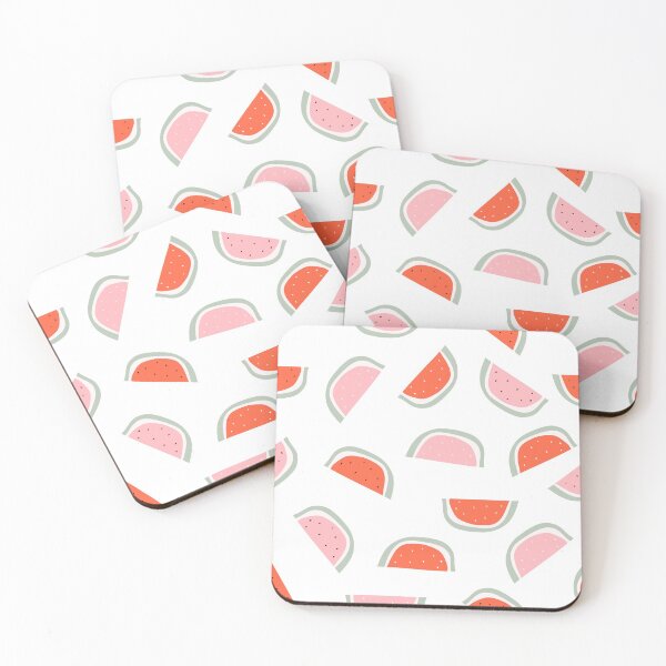 Item preview, Red and pink watermelon slice with bones design on white background seamless pattern wallpaper backdrop.  designed and sold by Eshka.