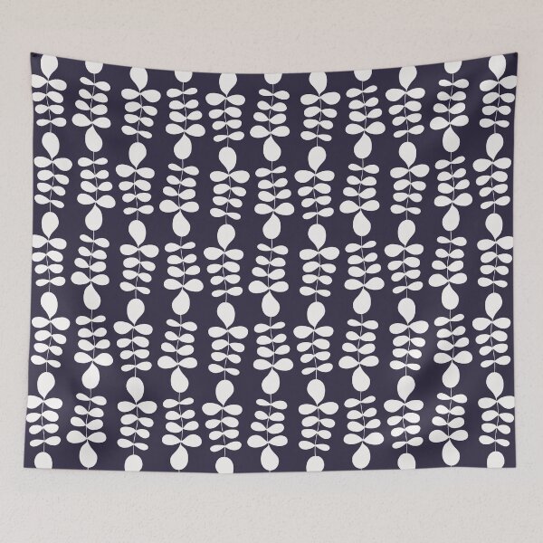 Item preview, Scandinavian folk minimalistic leaf pattern - white on dark grey designed and sold by BrankaPD.