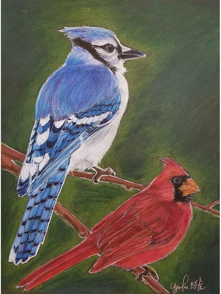 Blue Cardinal Bird Art Print Blue Cardinals Painting Birds 