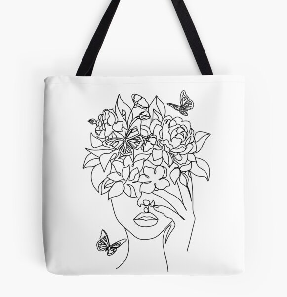 Fine Line Abstract Art Boho Head Of Flower Print Botanical Print Afro  American Woman Portrait Printable Wall Art Black Woman Line Art Female Face  Art Flower Art Prints Tote Bag by Creative