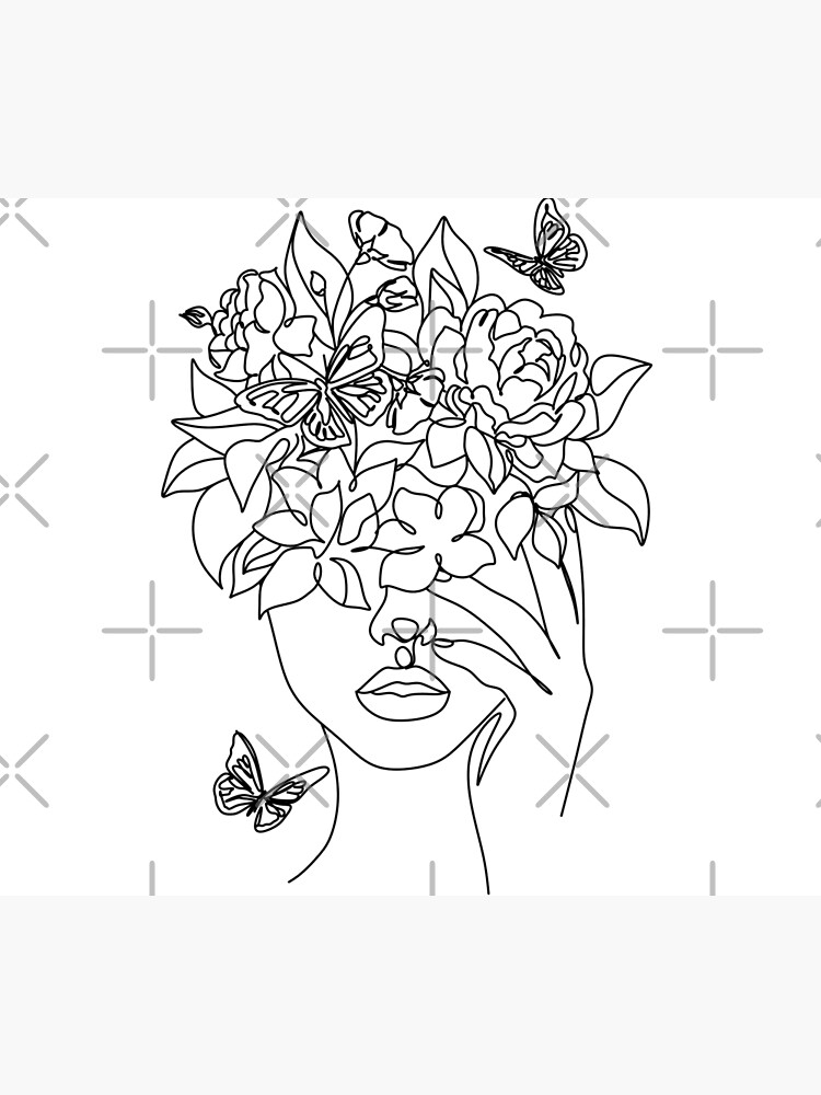 Blooming woman line art print, minimal one line woman with flowers, vintage  sensual woman's body art Tapestry