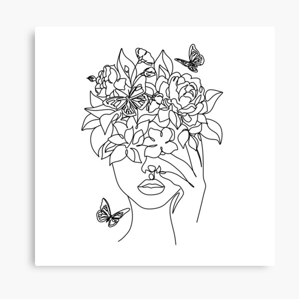 Digital Single Line Art Print Woman With Flowers Female Line Art Minimalist Wall Art Head 8949