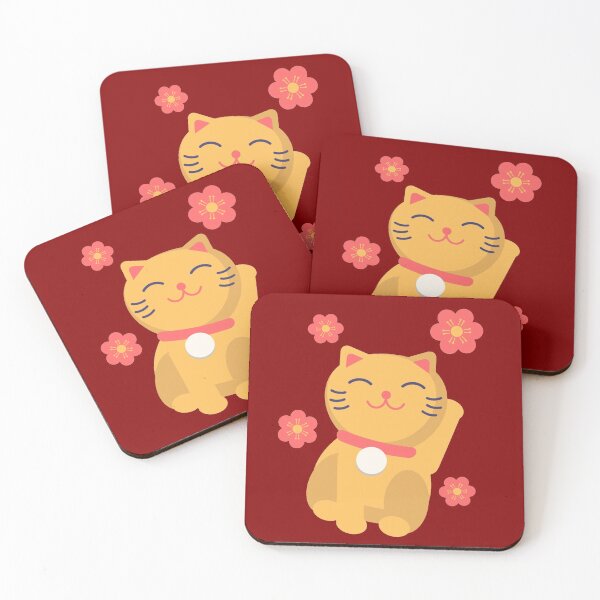 Lucky cat pattern Coasters (Set of 4)