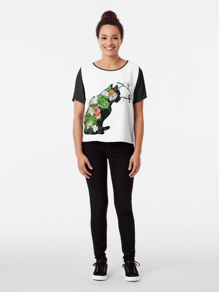 Alternate view of Floral Cat Silhouette Chiffon Top
