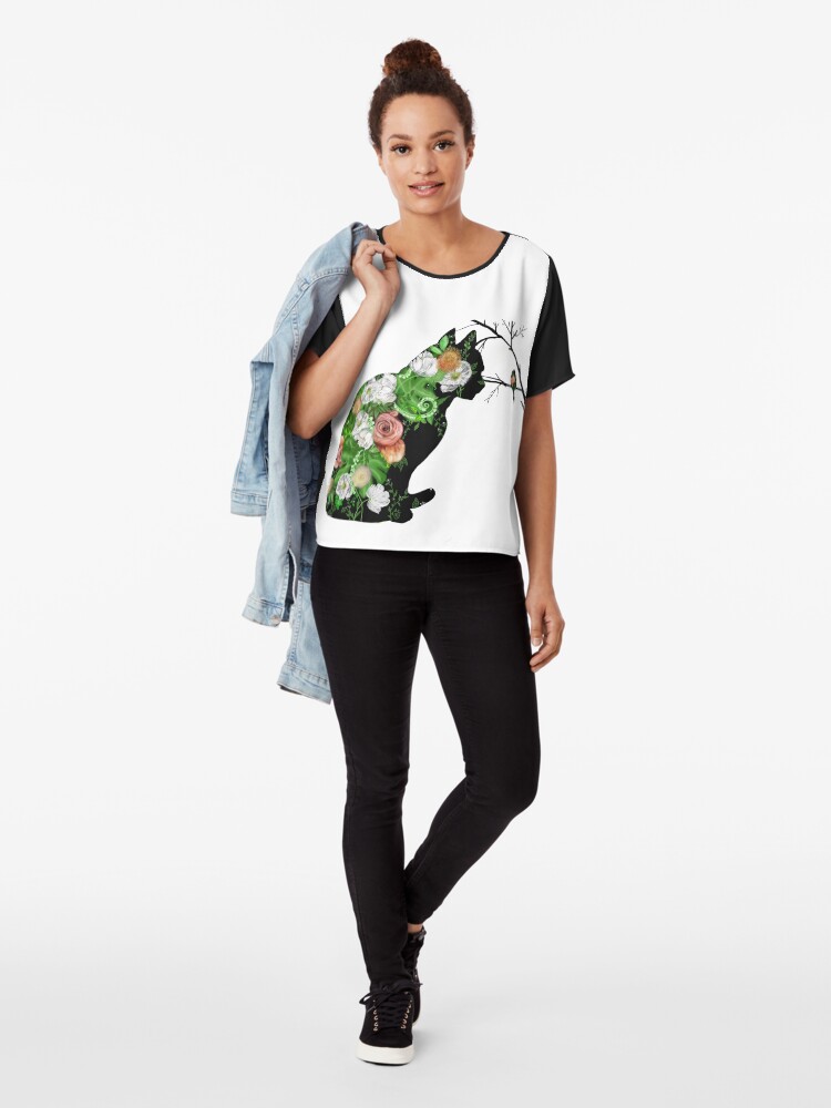 Alternate view of Floral Cat Silhouette Chiffon Top