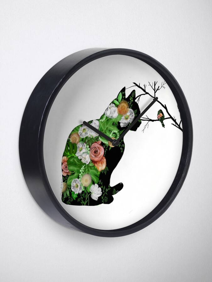 Alternate view of Floral Cat Silhouette Clock