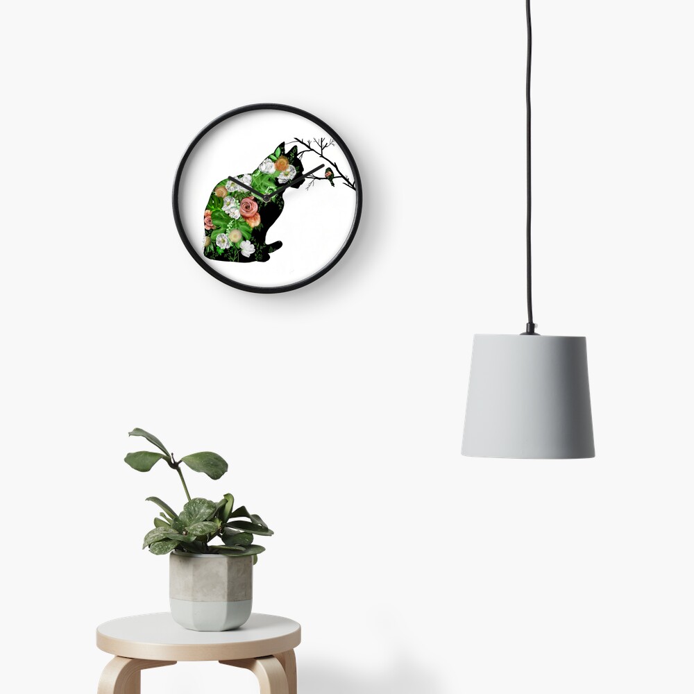Floral Cat Silhouette Clock