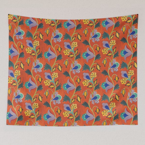 Item preview, Vintage folk orange floral pattern designed and sold by Vintage-TM.