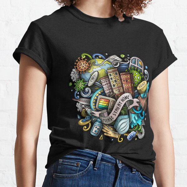 Stay at Home Cartoon Illustration Classic T-Shirt