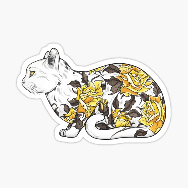 Cat in Yellow Roses Tattoo Sticker