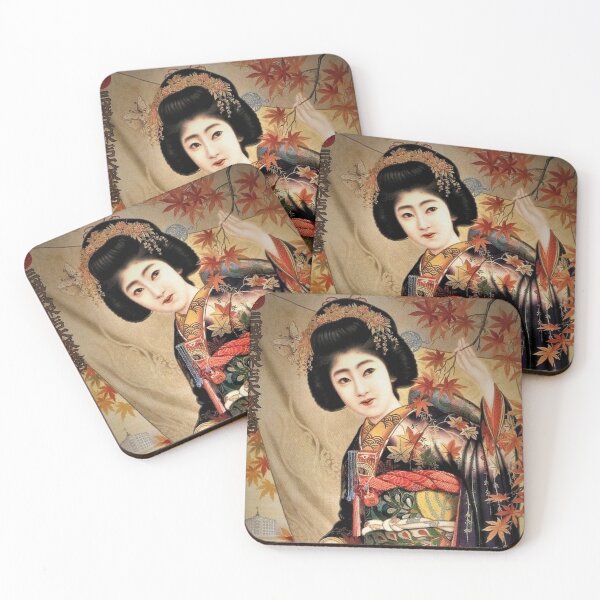 Item preview, beautiful antique kimono geisha print designed and sold by mystic lady vintage art and fashion designs.