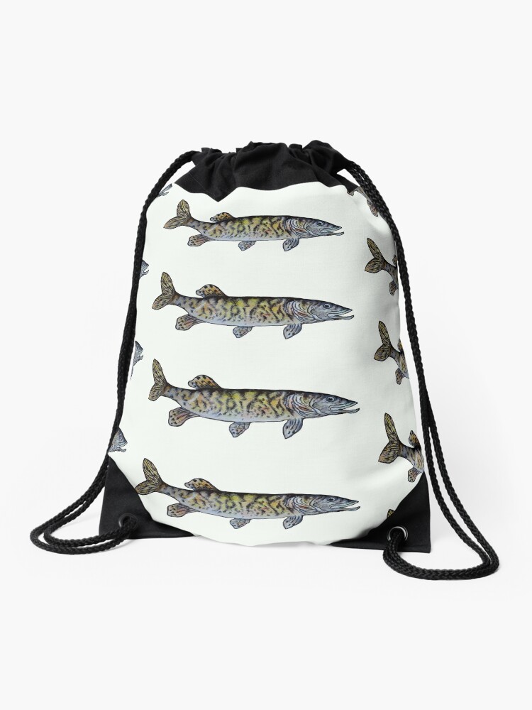 Musky Fish Illustration Off White Drawstring Bag for Sale by  Michelebuttons