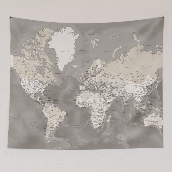 Item preview, Brown world map with artistic ocean floor, Davey designed and sold by blursbyai.