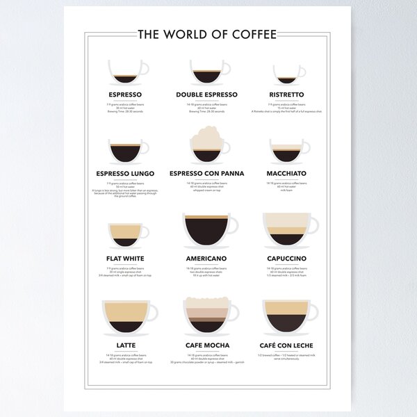 Coffee Essential Guide Cheat Sheet for Barista Coffee Wall Art Decor Framed  Canvas by TheSimplyLab