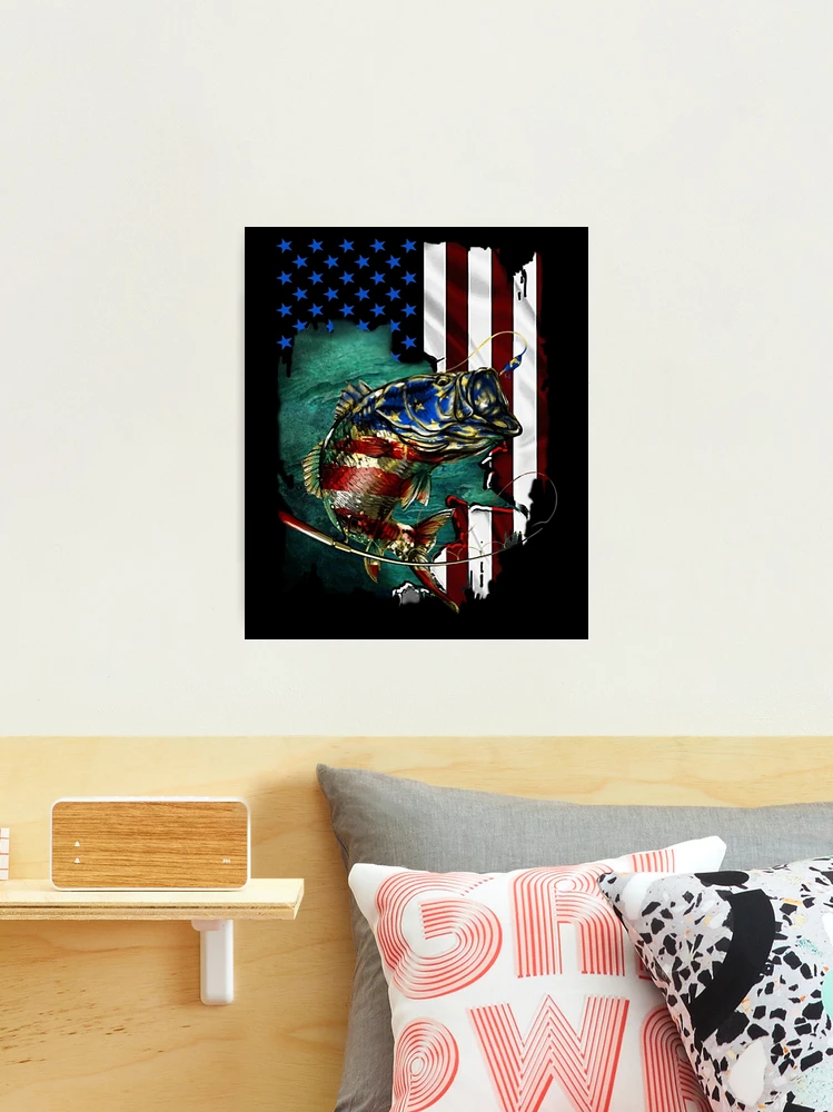 bass fishing american flag 4th of july Photographic Print for