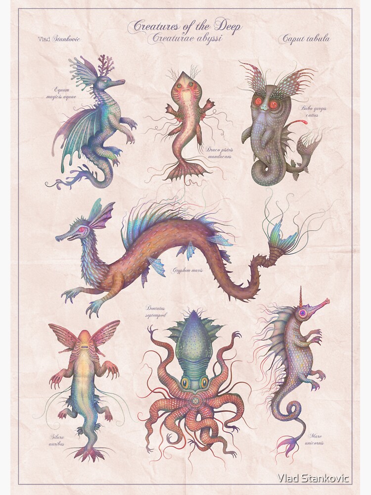 Thumbnail 3 of 3, Sticker, Creatures of the Deep designed and sold by vladimirsart.