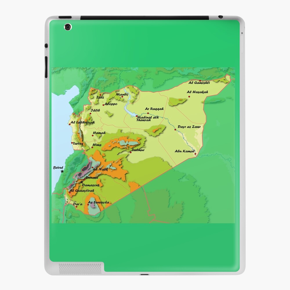 Syria Detailed Physical Map Topographic Map Of Syria With Country Borders Capitals And Major Cities Ipad Case Skin By Mashmosh Redbubble