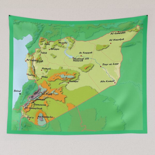 Item preview, Syria detailed physical map topographic map of Syria with Country Borders, Capitals and Major cities designed and sold by mashmosh.