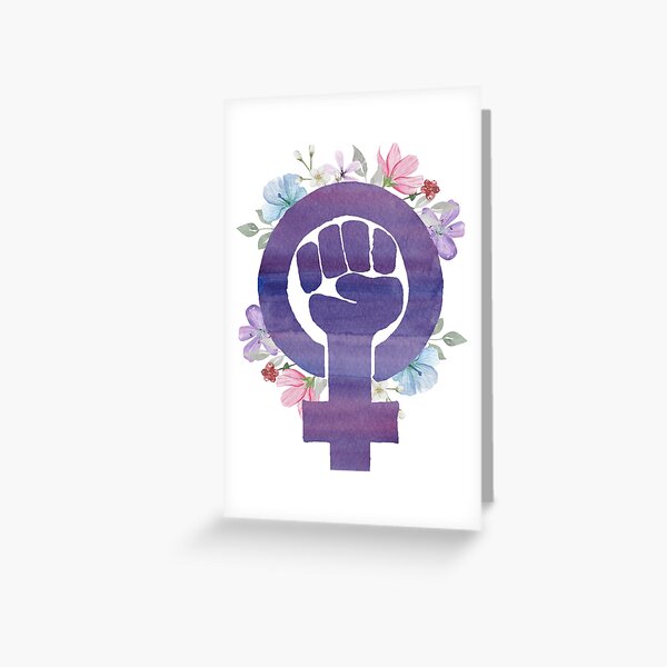 Floral Radical Feminist Power Fist Venus Purple Watercolor Greeting Card