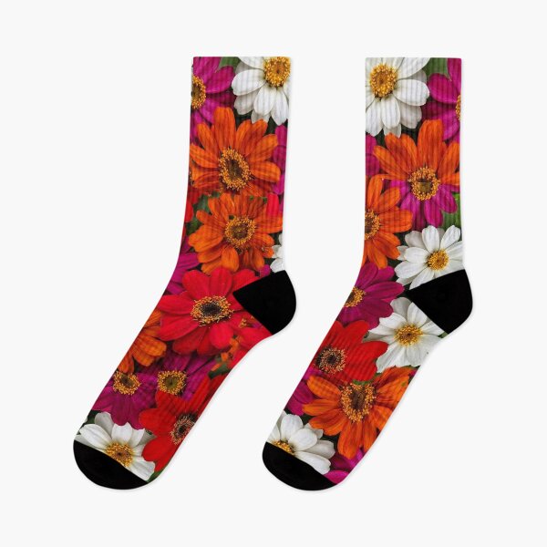 Item preview, WHITE & ORANGE-PURPLE ZINNIA GARDEN designed and sold by sharlesart.