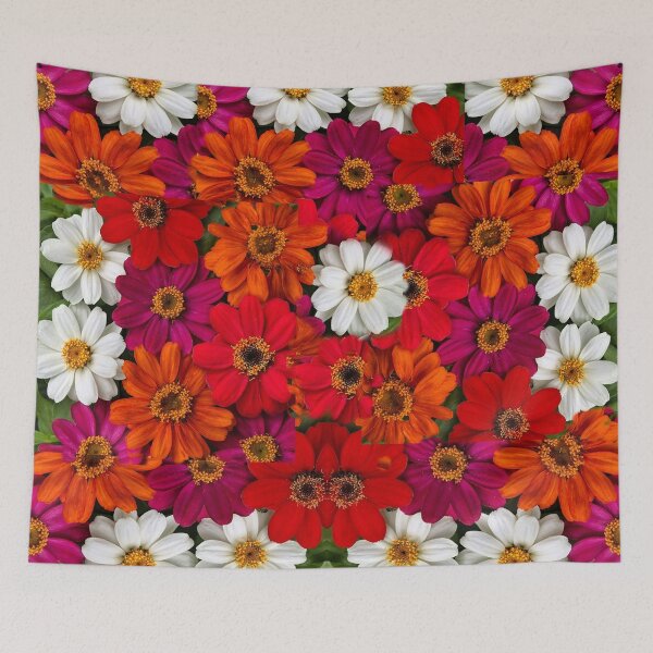 Item preview, WHITE & ORANGE-PURPLE ZINNIA GARDEN designed and sold by sharlesart.