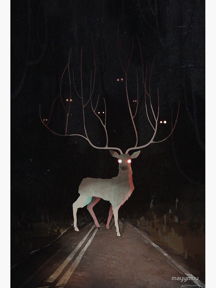Creepy deer - Black And White Creepy Deer - Posters and Art Prints